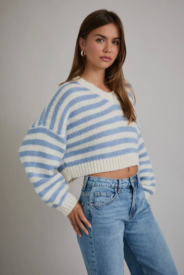 Boho Blue Cropped Sweater