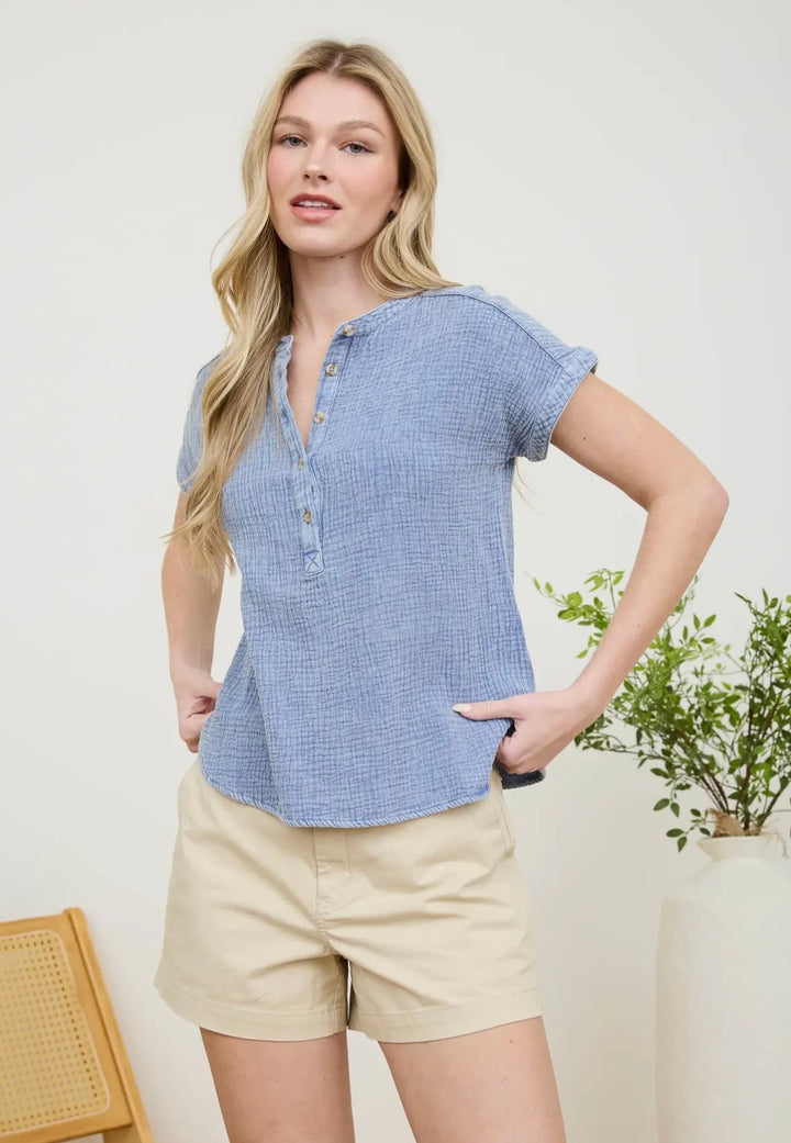 Chambray Henley Blouse