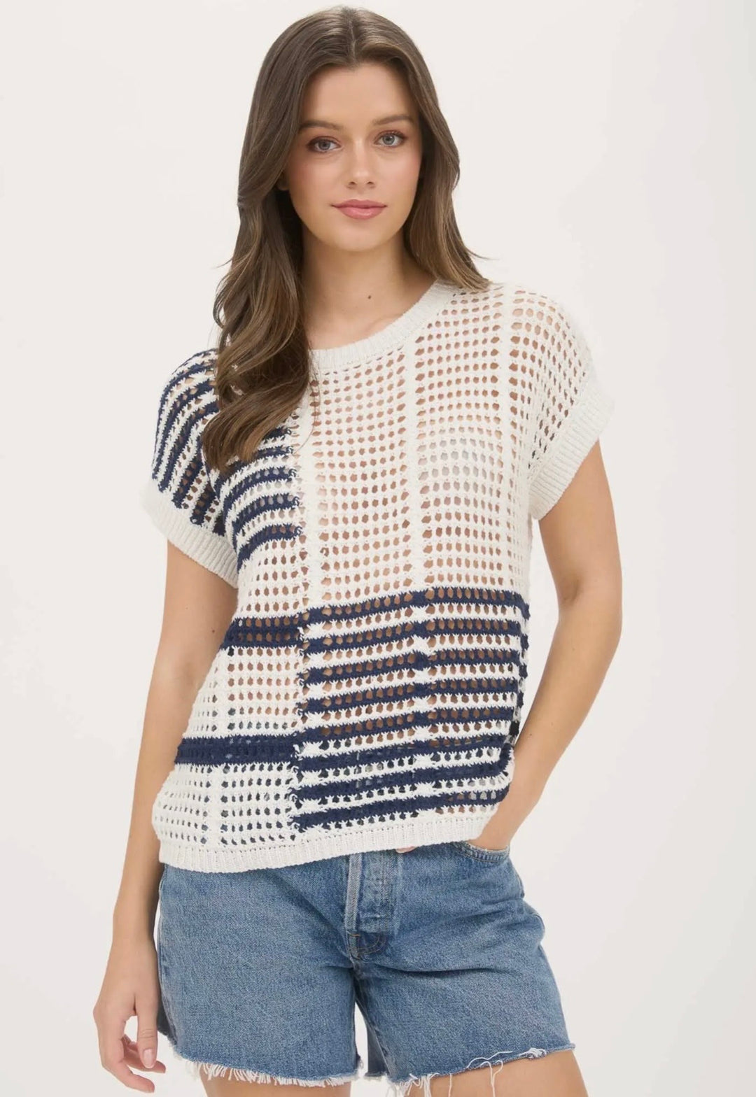 Navy Crochet Blouse