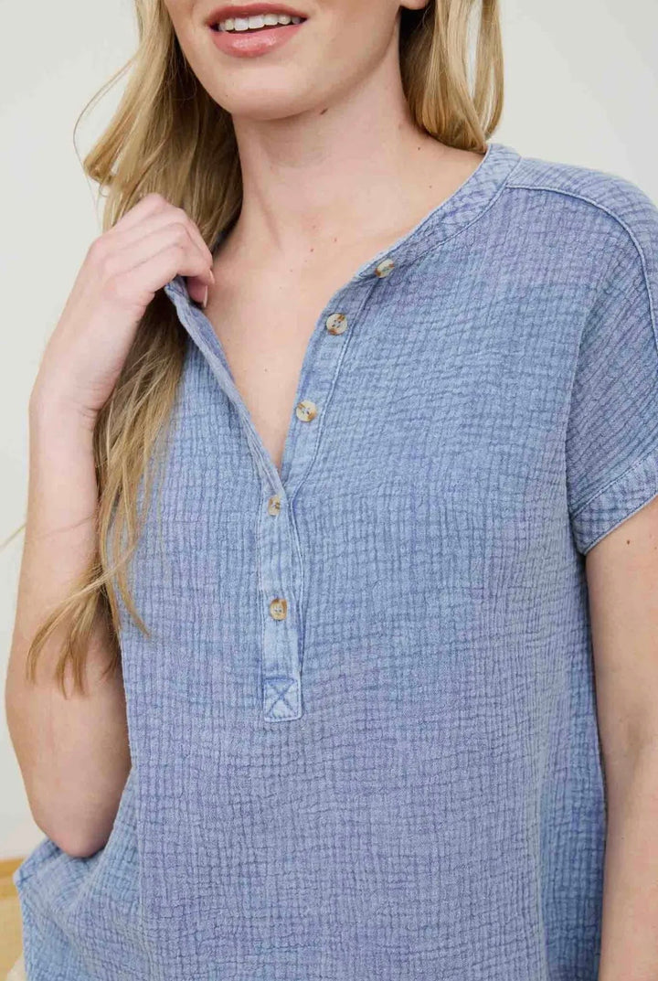 Chambray Henley Blouse