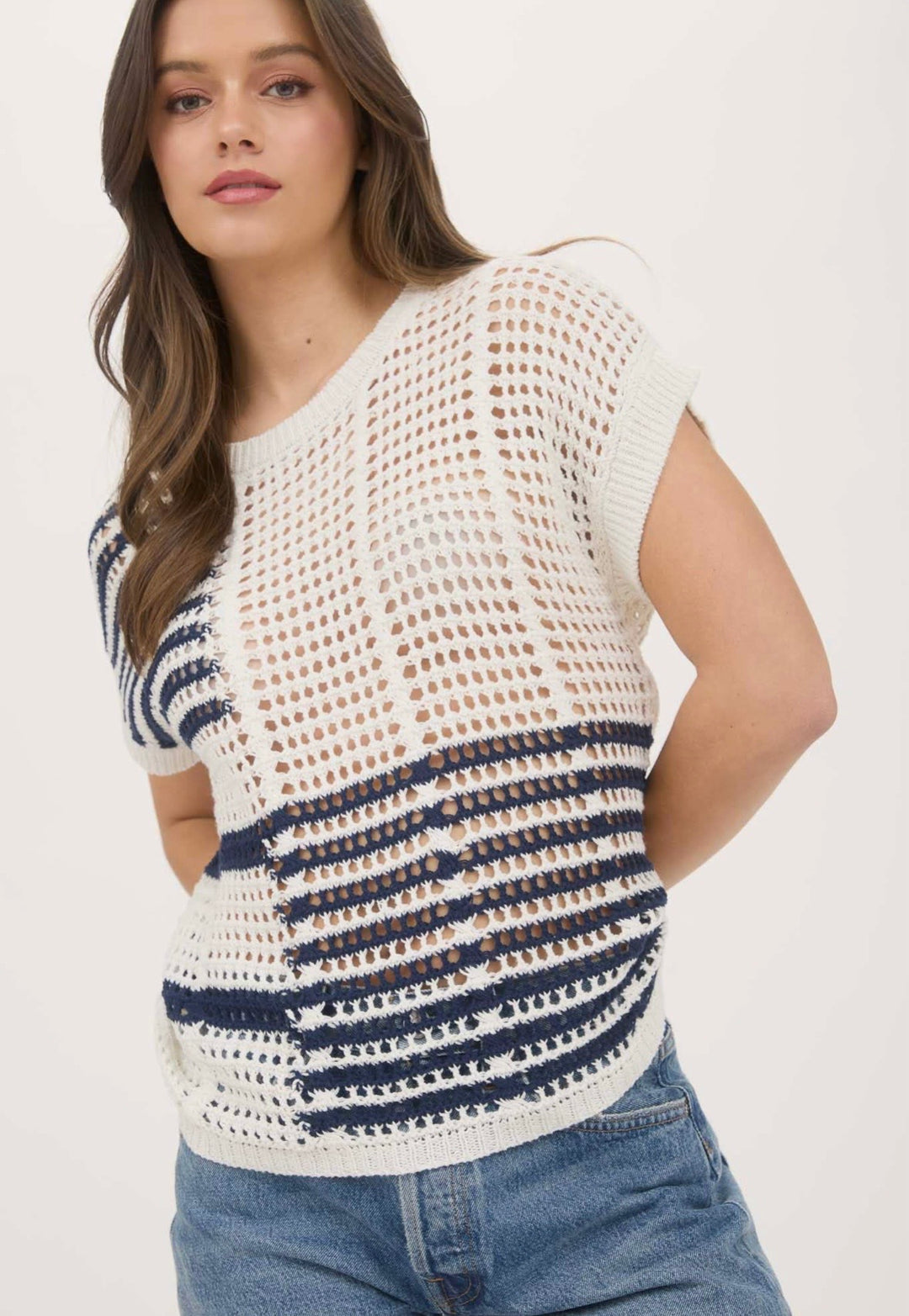 Navy Crochet Blouse