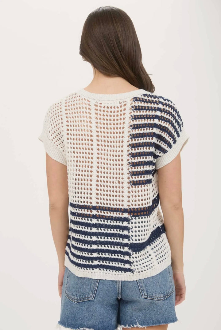 Navy Crochet Blouse