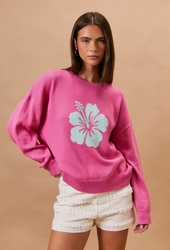 Pink Hibiscus Sweater