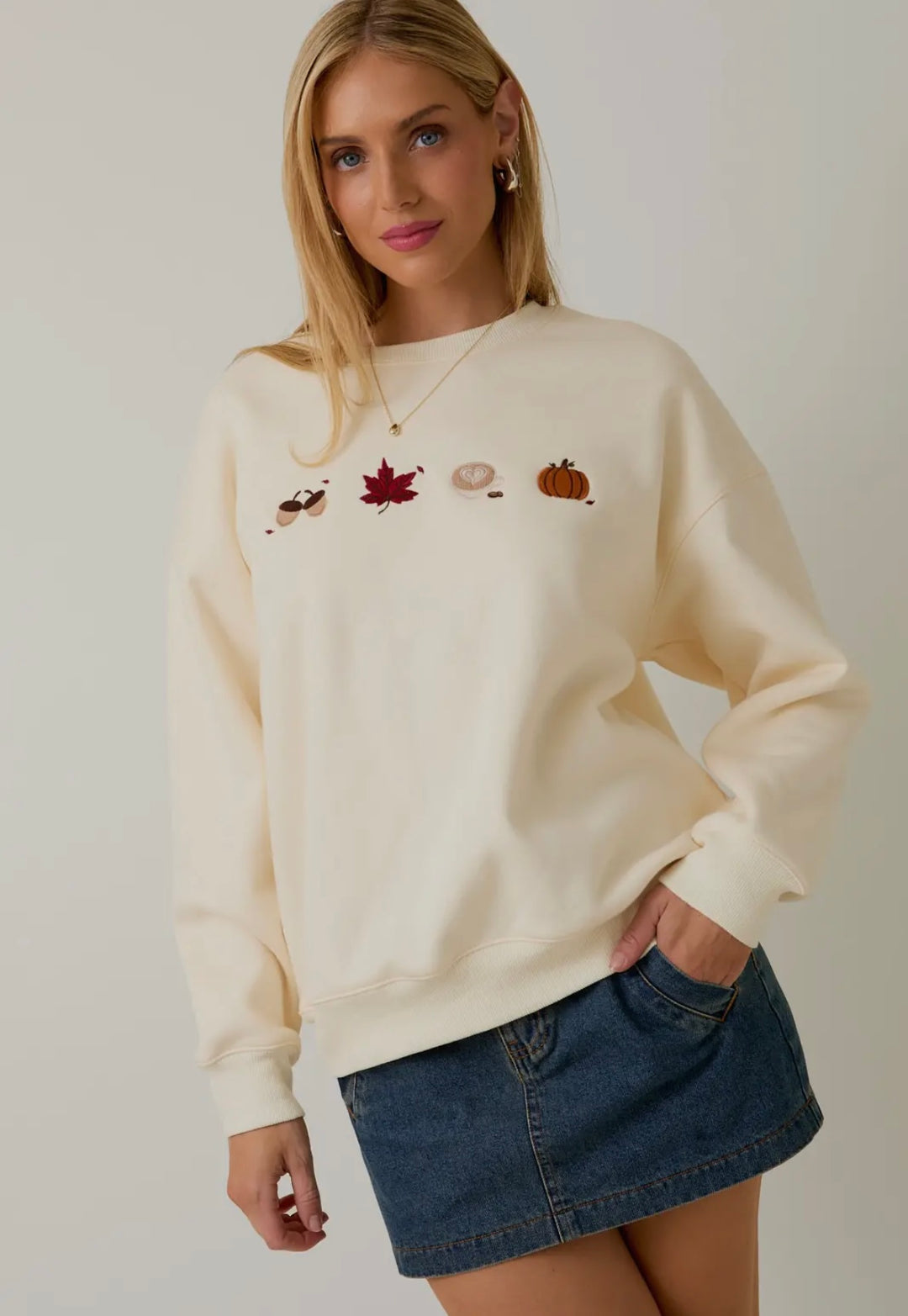 Cozy Fall Embroidered Crew