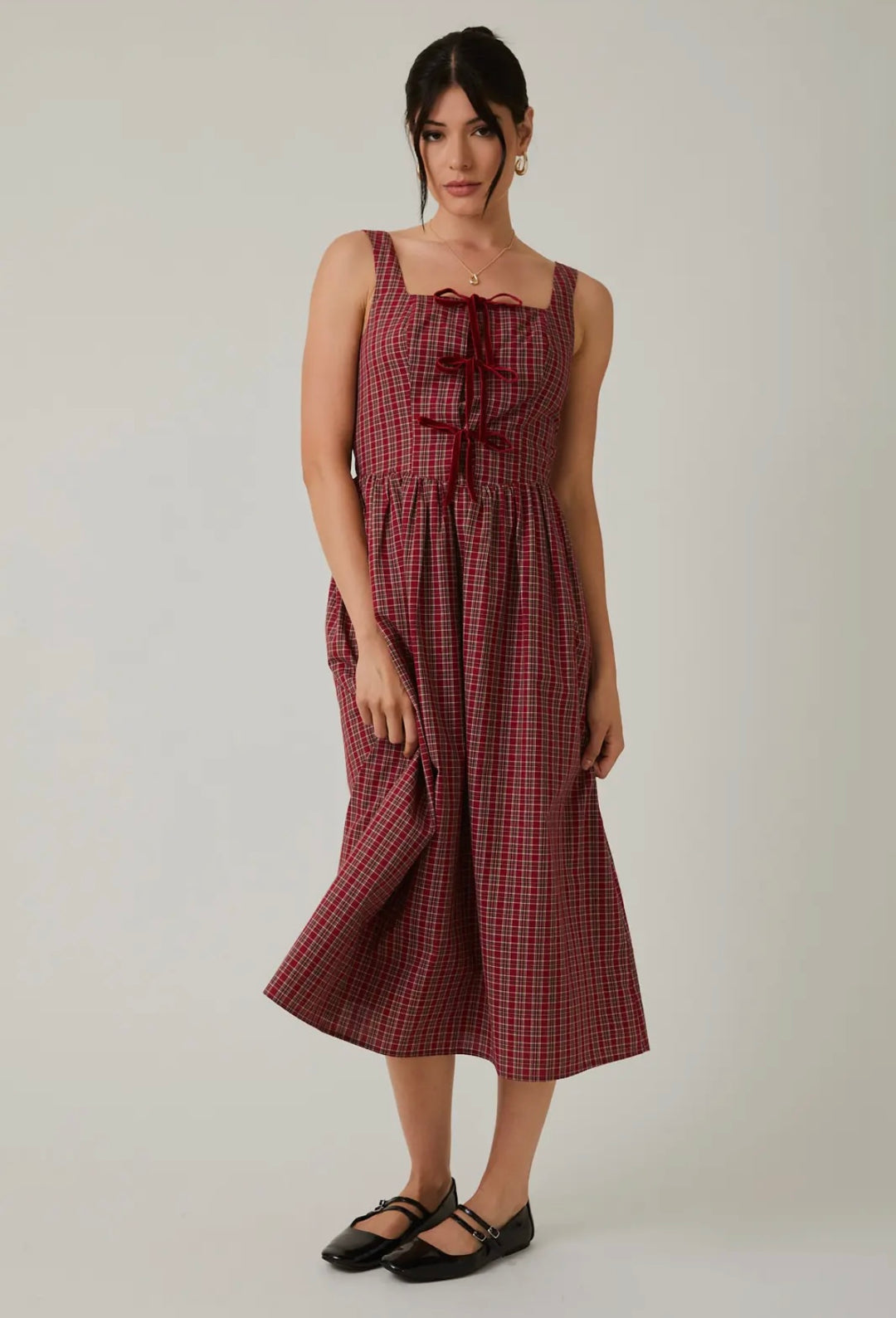Fit & Flare Plaid Midi