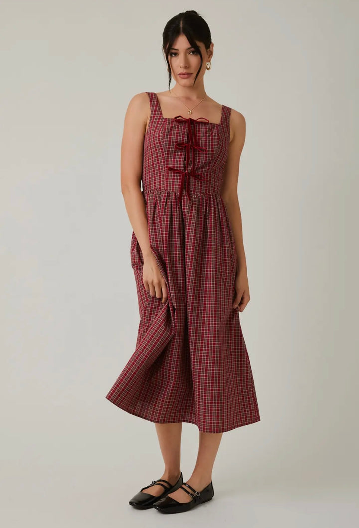 Fit & Flare Plaid Midi