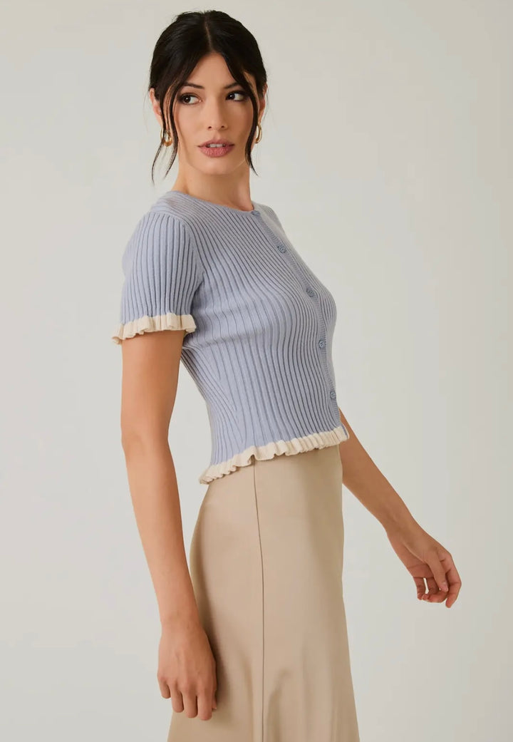 Ruffle Ribbed Blouse