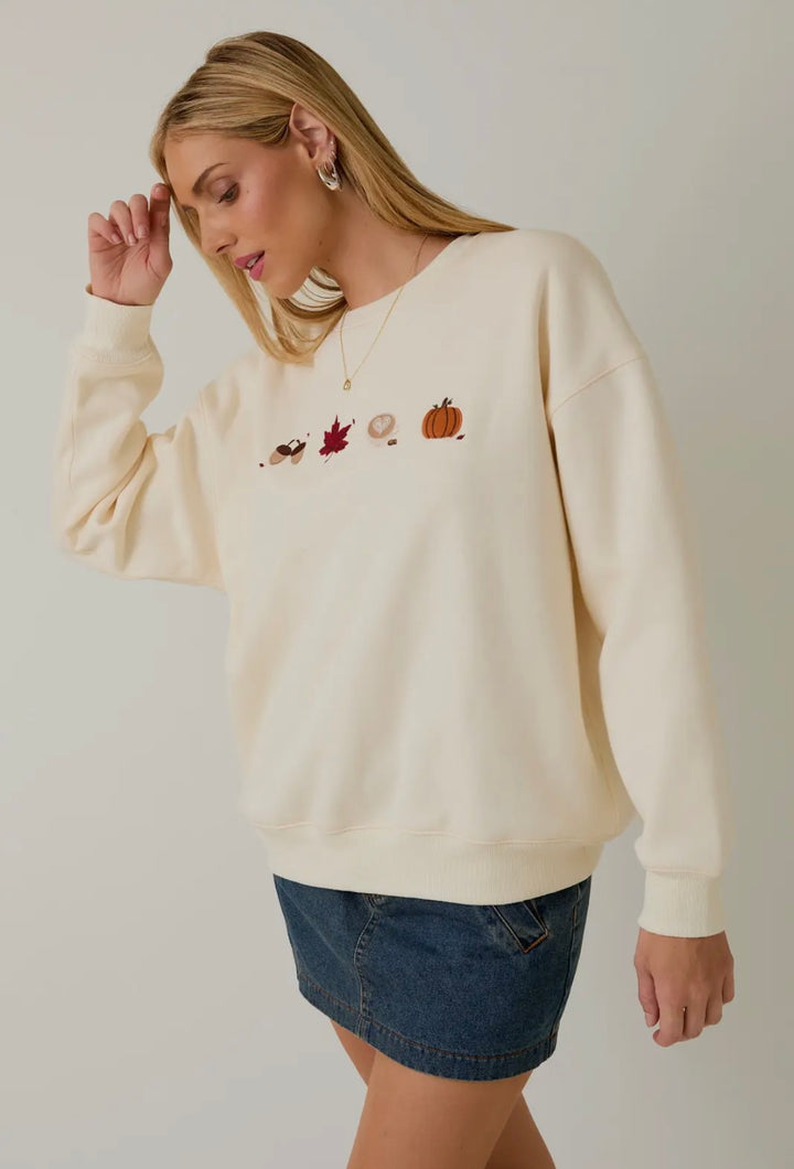 Cozy Fall Embroidered Crew