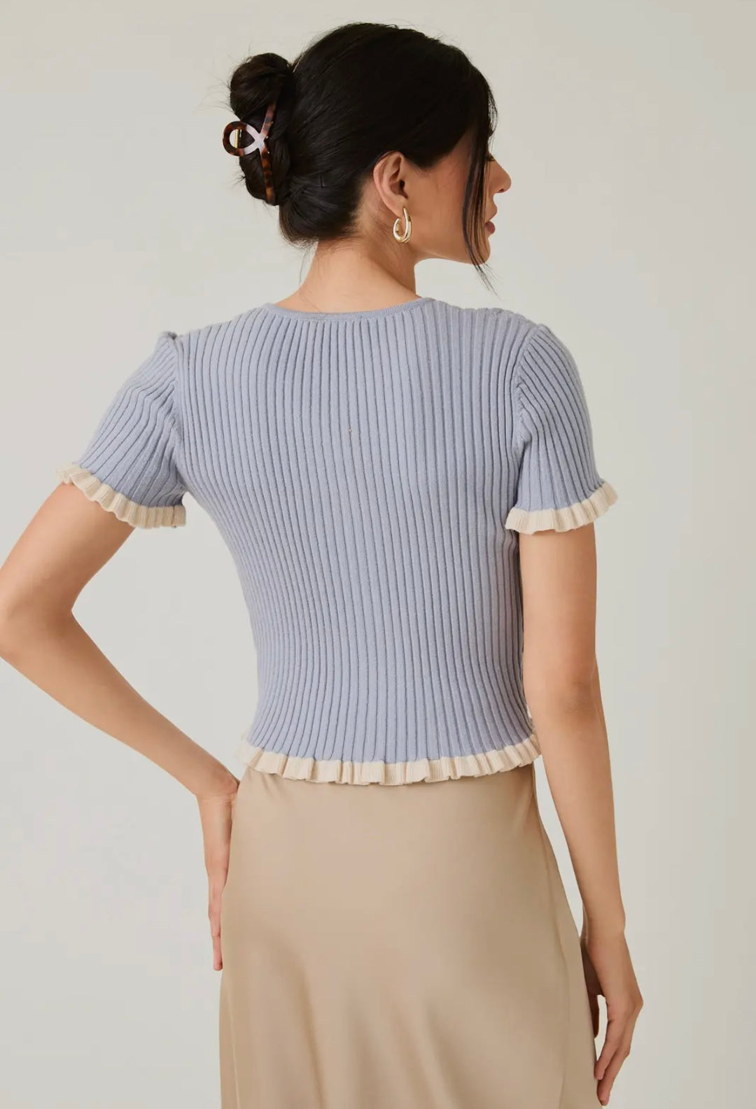 Ruffle Ribbed Blouse